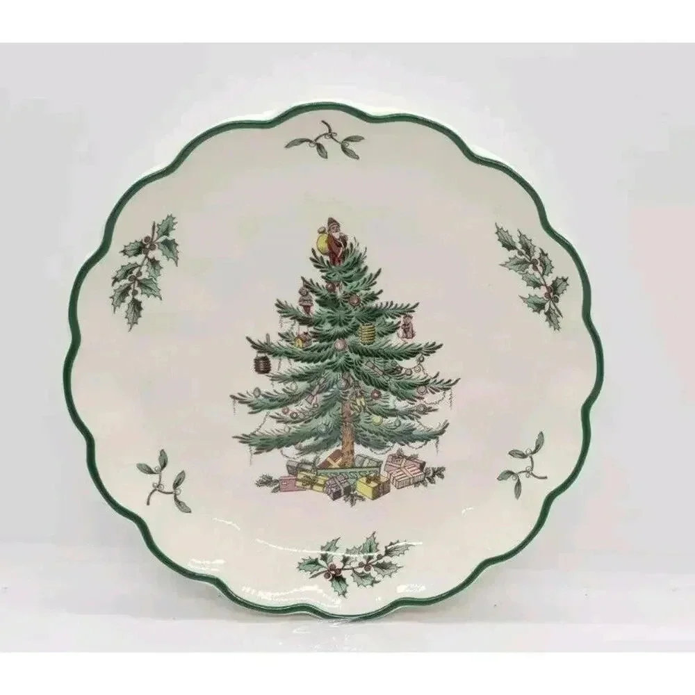 Vintage SPODE Christmas Tree bowl Dish Scalloped edge Decor Gift Vanity